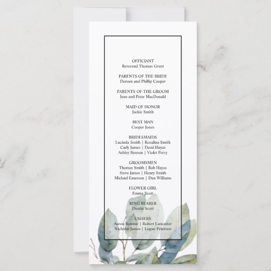 Programme de mariage botanique de verdure d'aquare (Dos)