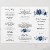 Programme de mariage botanique en ardoise bleu pou (Devant)