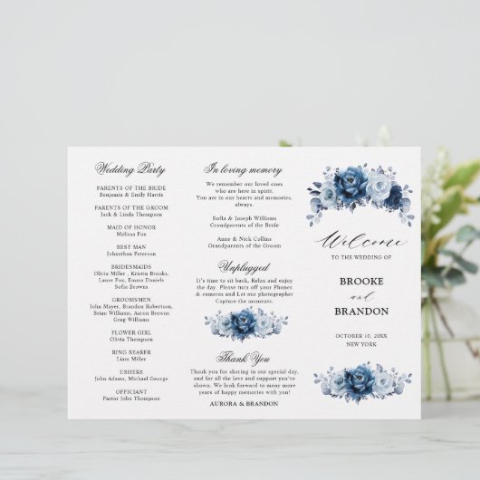 Programme de mariage botanique en ardoise bleu pou (Debout devant)