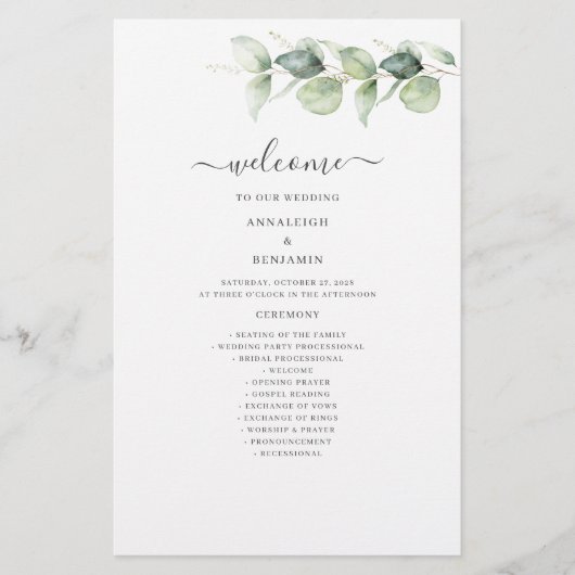 Programme de mariage botanique Eucalyptus Greenery (Devant)