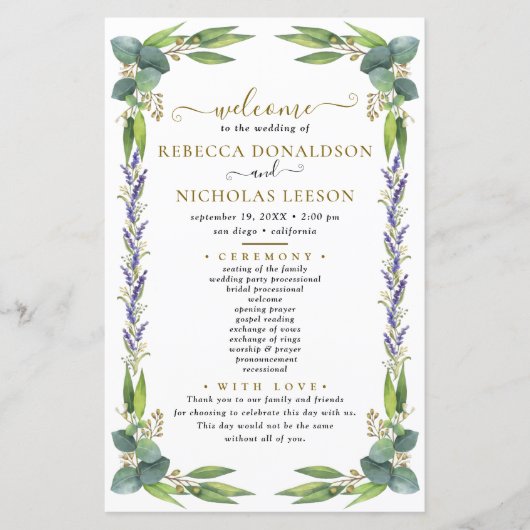 Programme de mariage botanique Eucalyptus Greenery (Devant)