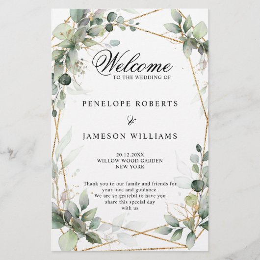 Programme de mariage botanique Eucalyptus Greenery (Devant)
