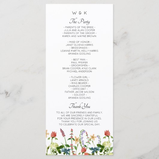 Programme de mariage botanique floral (Dos)