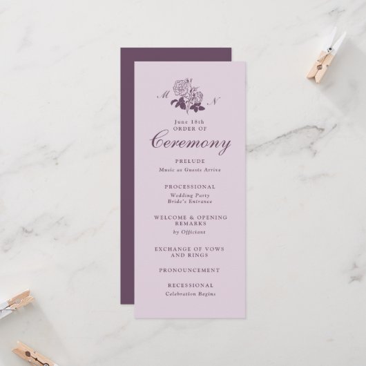 Programme de mariage botanique français lilas (Devant/Arrière en situation)