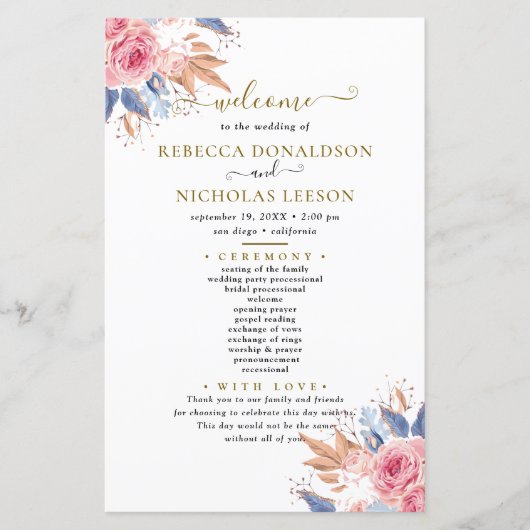 Programme de mariage botanique si élégant (Devant)