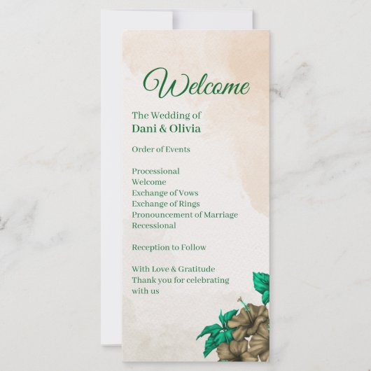 Programme de mariage botanique vert élégant (Devant)