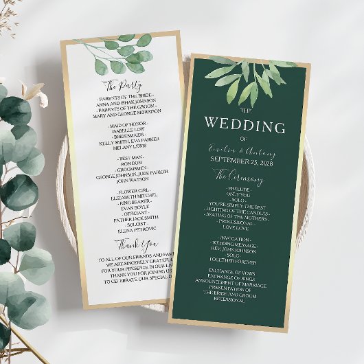 Programme de mariage botanique vert émeraude