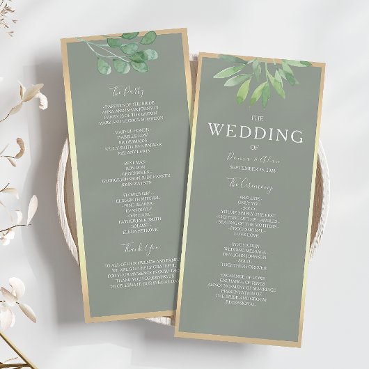 Programme de mariage botanique vert sauge
