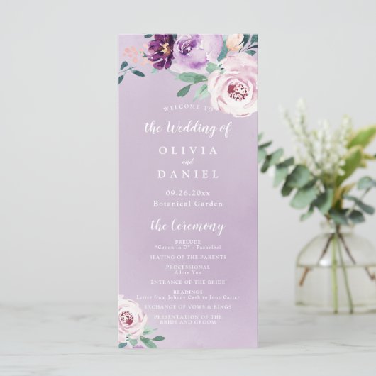 Programme de mariage botanique violet fleuri flori (Debout devant)