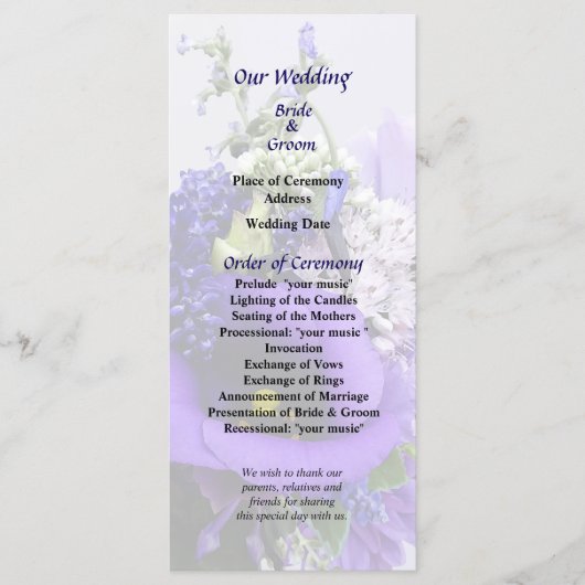 Programme de mariage Bouquet aux teintes de pourpr (Devant)