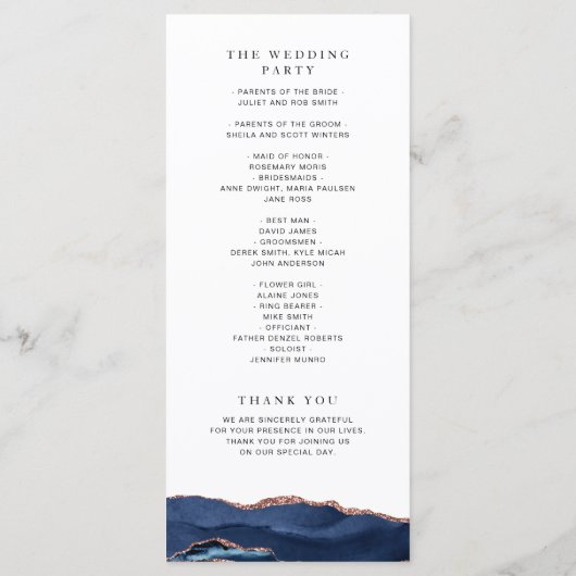 programme de mariage branché marine et rose or aga (Dos)