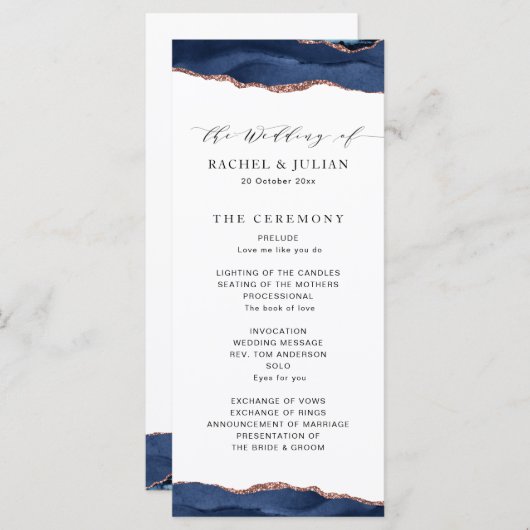 programme de mariage branché marine et rose or aga (Devant / Derrière)