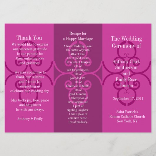 Programme de mariage Brochure Curl rose (Devant)