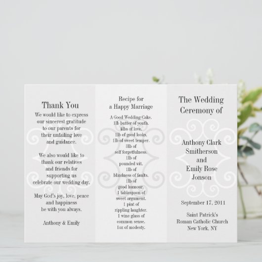 Programme de mariage Brochure Grey Curl (Debout devant)