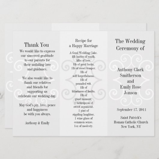 Programme de mariage Brochure Grey Curl (Devant / Derrière)
