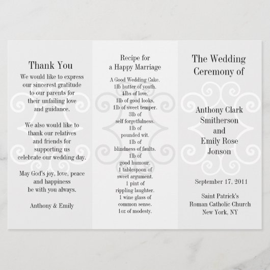 Programme de mariage Brochure Grey Curl (Devant)
