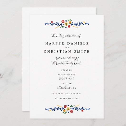 Programme de mariage Broderies Florales (Devant / Derrière)