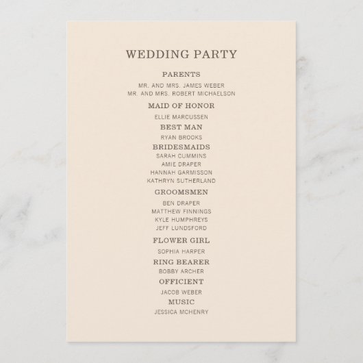 Programme de mariage Brown à la crème moderne (Dos)