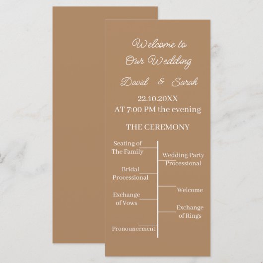 Programme de mariage Brown Customisé simple (Devant / Derrière)