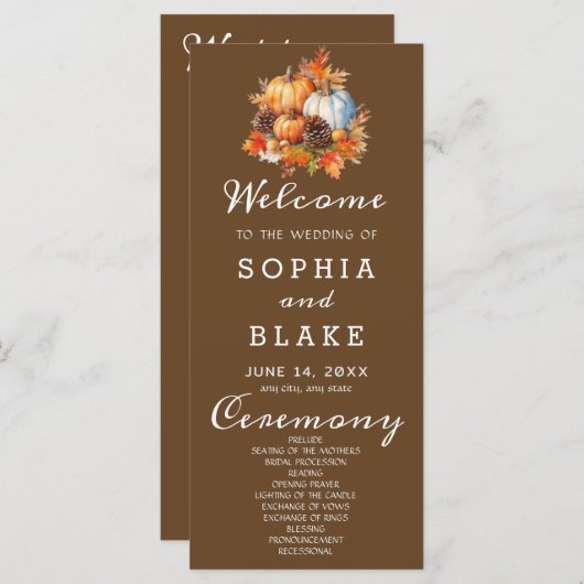 Programme de mariage Brown pour les Citrouilles de (Devant / Derrière)