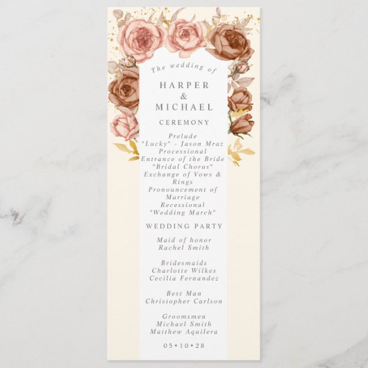 Programme de mariage Brown rose en or rose (Devant)