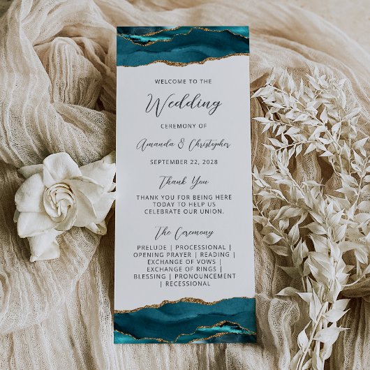 Programme de mariage Budget Agate Bleu sarcelle Or