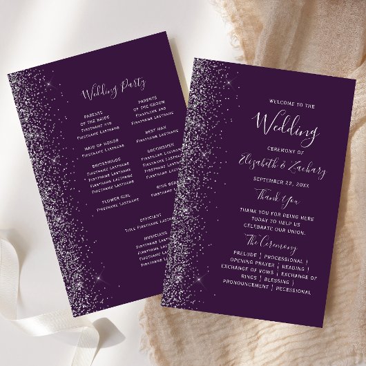 Programme de mariage Budget Violet Argent Paillett