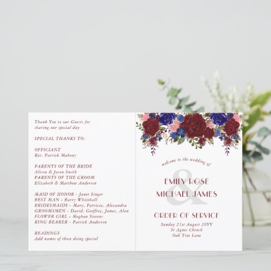 Programme de mariage budgétaire Fleurs Roses Bleue (Debout devant)