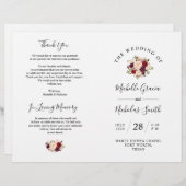 Programme de mariage Burgundy Aquarelle Floral, FO (Devant / Derrière)