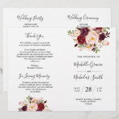 Programme de mariage Burgundy Aquarelle Floral, FO (Devant / Derrière)