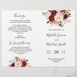 Programme de mariage Burgundy Aquarelle Floral, FO