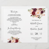 Programme de mariage Burgundy Aquarelle Floral, FO (Devant / Derrière)