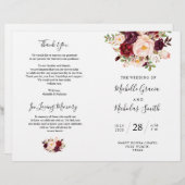 Programme de mariage Burgundy Aquarelle Floral, FO (Devant / Derrière)