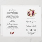 Programme de mariage Burgundy Aquarelle Floral, FO (Devant / Derrière)