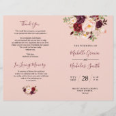 Programme de mariage Burgundy Blush Aquarelle Flor (Devant)