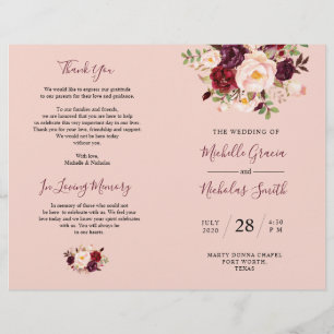 Programme de mariage Burgundy Blush Aquarelle Flor