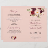 Programme de mariage Burgundy Blush Aquarelle Flor (Devant / Derrière)