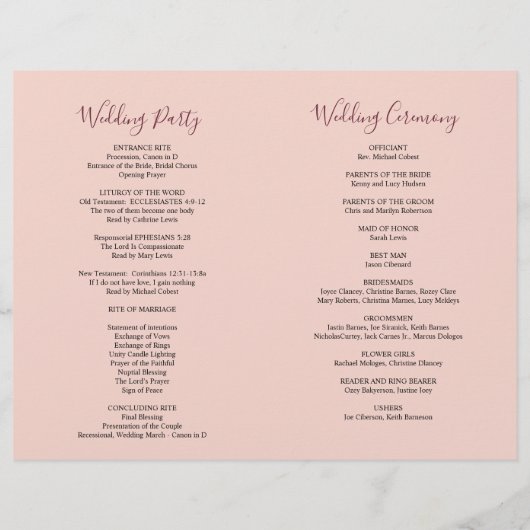 Programme de mariage Burgundy Blush Aquarelle Flor (Dos)