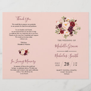 Programme de mariage Burgundy Blush Aquarelle Flor