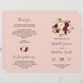 Programme de mariage Burgundy Blush Aquarelle Flor (Devant / Derrière)