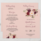 Programme de mariage Burgundy Blush Aquarelle Flor (Devant / Derrière)