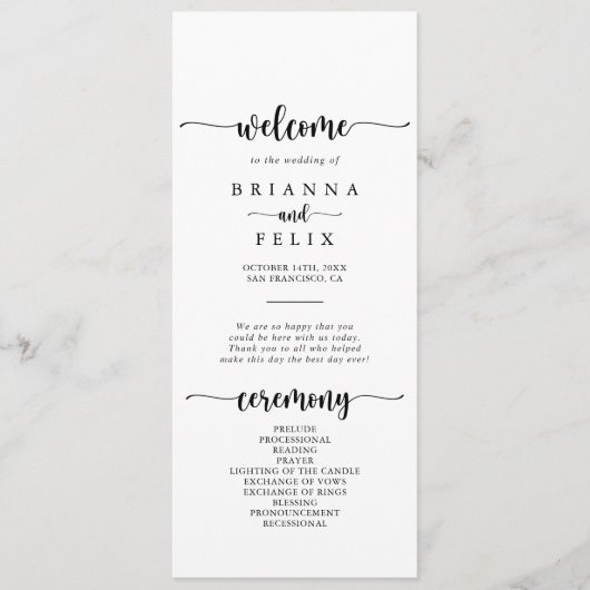 Programme de mariage calligraphie minimaliste (Devant)