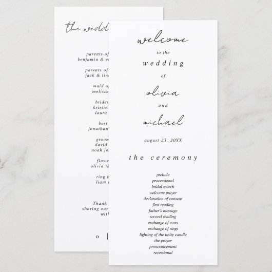 Programme de mariage calligraphié minimaliste (Devant / Derrière)