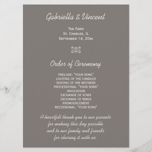 Programme de Mariage campagnard de clôture rurale (Dos)