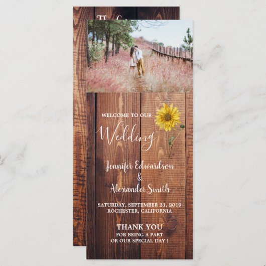 Programme de mariage campagnard de tournesol de gr (Devant / Derrière)