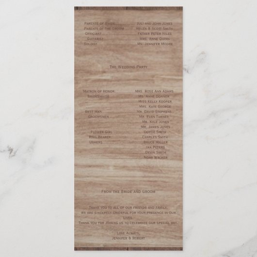 Programme de Mariage campagnard des ours de bois d (Dos)