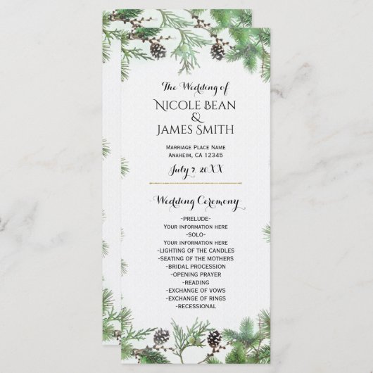 Programme de Mariage campagnard Green et Pine Cone (Devant / Derrière)