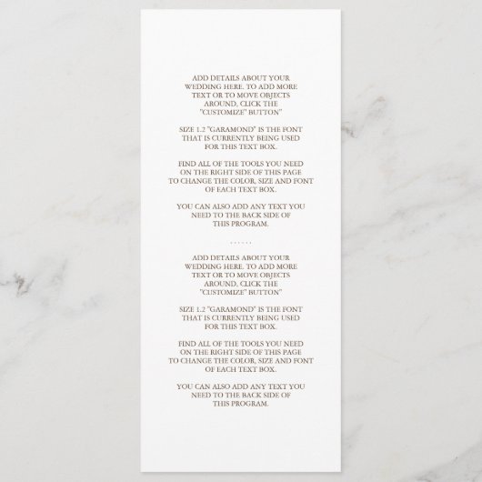 Programme de Mariage campagnard rustique (Dos)