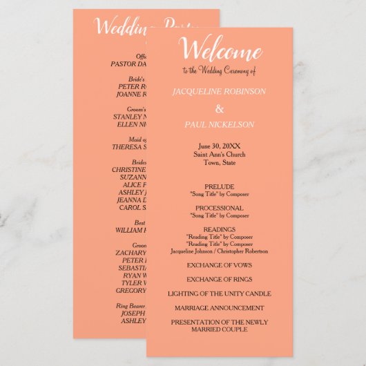 Programme de mariage cantaloupé (Devant / Derrière)