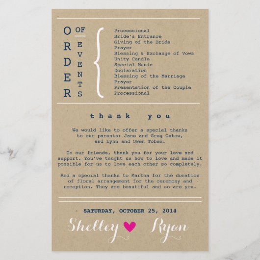 Programme de mariage cardiaque simple (Dos)